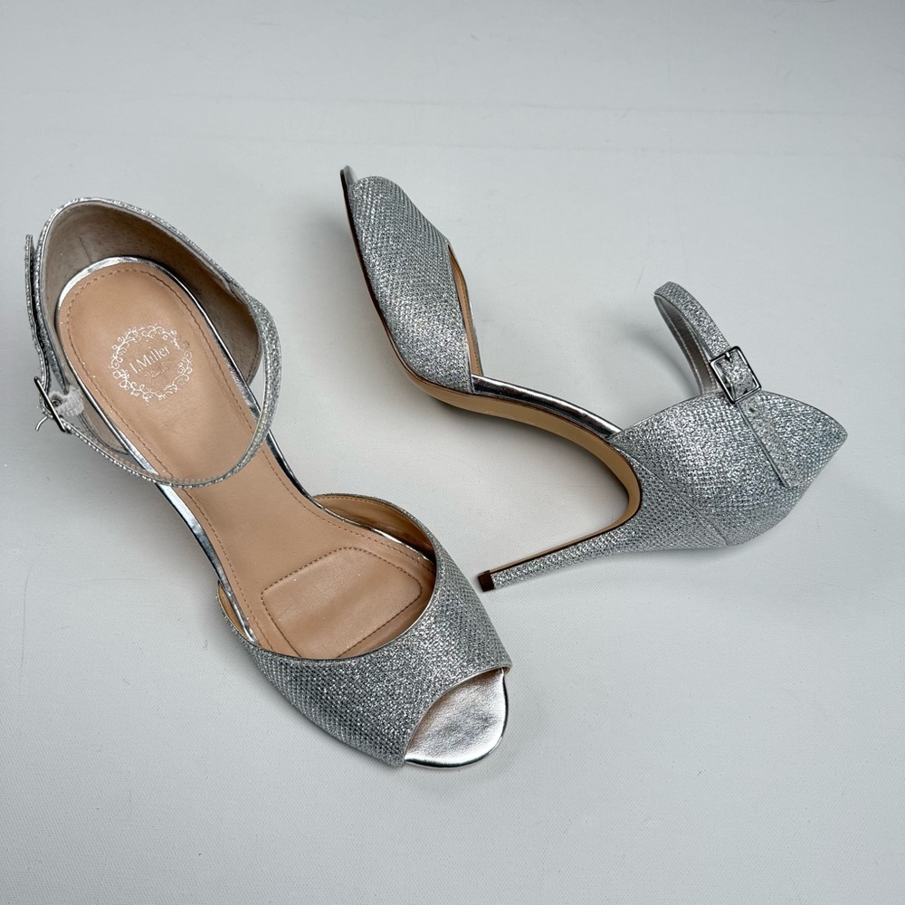 I. Miller Silver Metalic‎ Peep Toe Sandals Heels Size 10